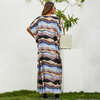 Women Fashion Casual Stripe Printing Batwing Sleeve Loose Long Dress