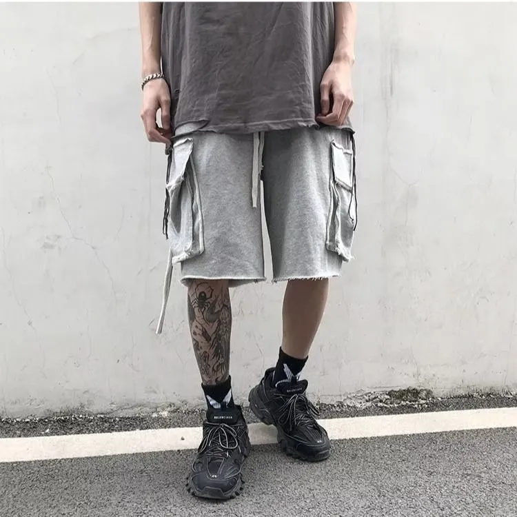 Men Casual Solid Color Overalls Loose Shorts