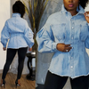 Women'S Casual Mid-Length Loose Defined Waist Solid Color Denim Jacket