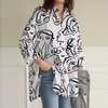 Women Casual Fashion High-Low Hemline Abstract Print V Neck Loose Blouse