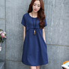 Women Fashion Minimalist Casual Solid Color Round Neck Short Sleeve Dress