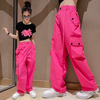 Kids Teen Girl Casual Solid Color Multi-Pocket Cargo Pants