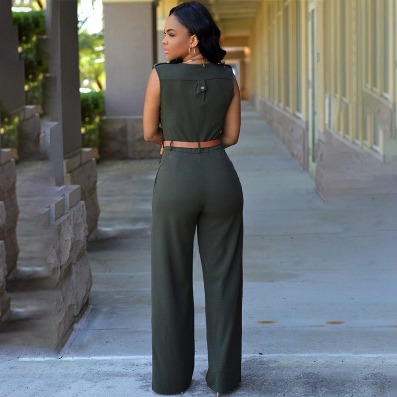 Women Plain Pattern Sleeveless Wide-Leg Wrapped Jumpsuits