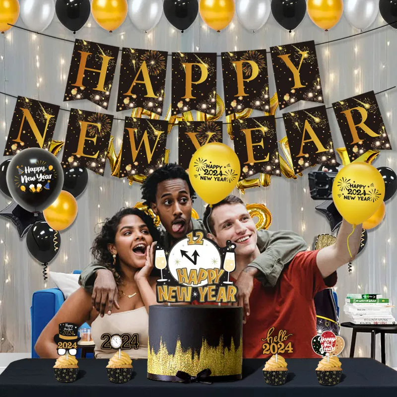 (Buy 1 Get 1) 2024 New Year Party Flag Balloon Decoration Set