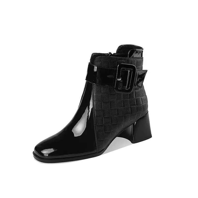 Autumn Winter Women Fashionable Round Toe PU Chunky Heel Chelsea Boots