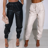 Women Fashion Elastic Waist Casual Solid Color Pants