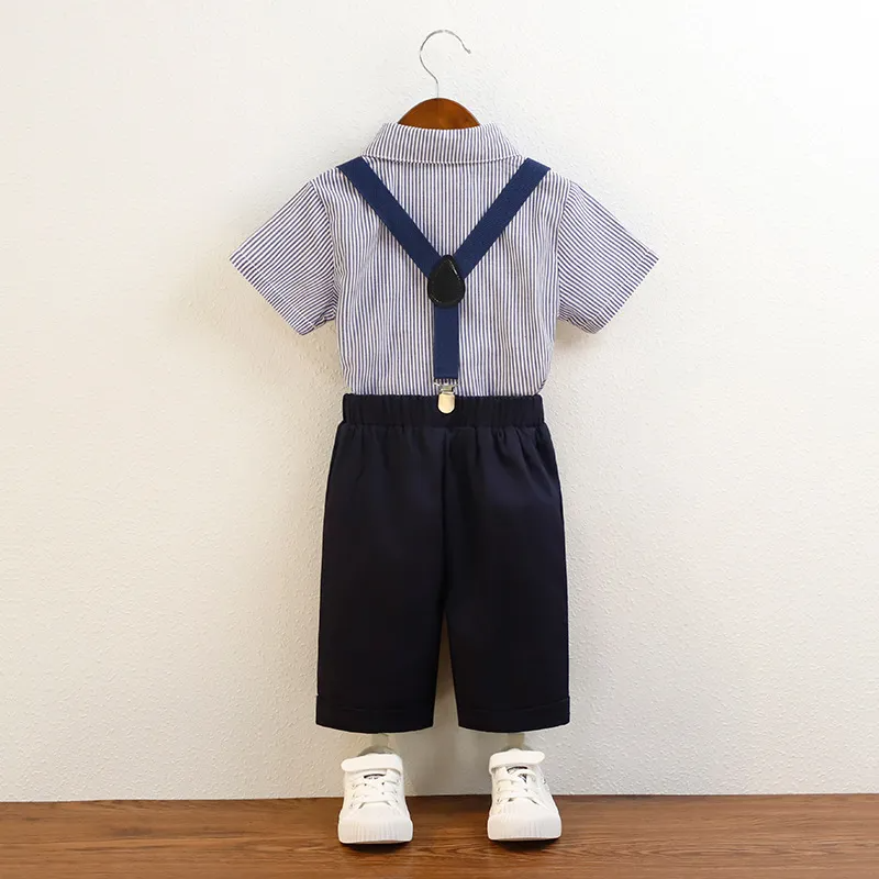 Kids Toddler Big Boys Spring Summer Autumn Fashion Casual British Style Bow Stripe Waistcoat Shirt Suspender Trousers Boys Party Clothing Set