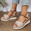 Women Fashion Simple Plus Size Plaid Knot Buckle Thick-Soled Sandals