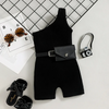 Kids Toddler Girls Casual Basic Solid Color Stripe One Shoulder Sleeveless Jumpsuit