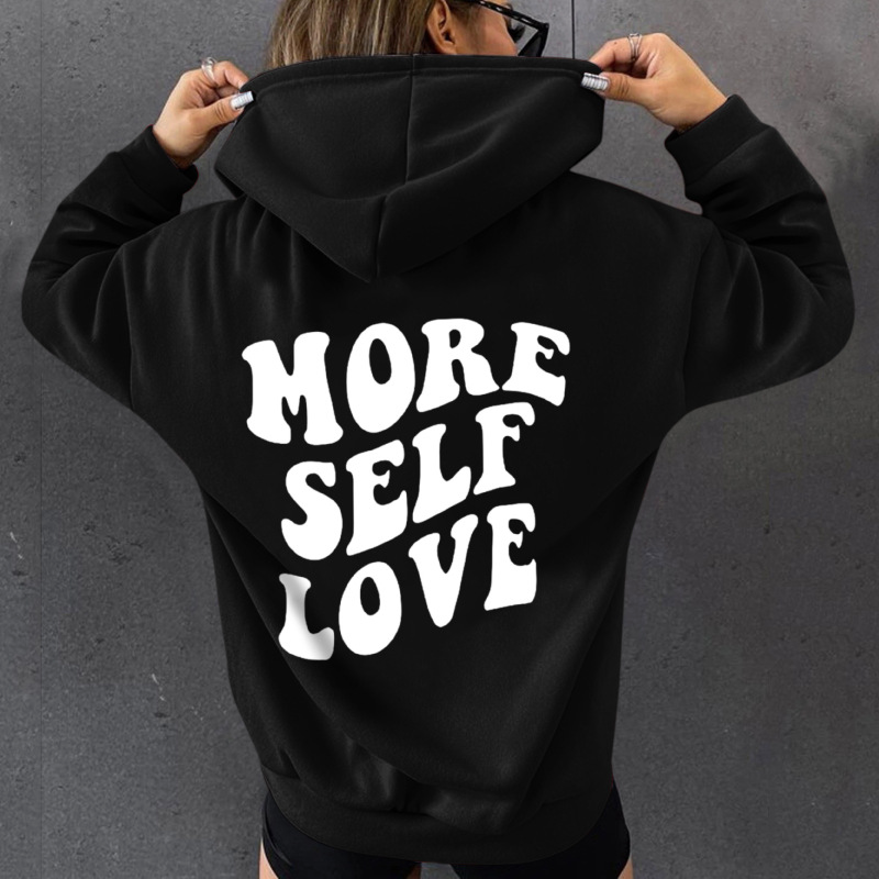 Women Slogan Letter Letter Back Print Long Sleeve Basic Hoodie