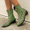 Women Fashion Plus Size Cartoon Print Pointed Toe Back Zipper Short Boots