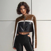 Motorcycle Style Street Women Fashion Rivet Color-Block PU Jacket