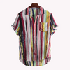 Men Fashion Casual Multicolor Stripe Print Short Sleeve Lapel Shirt