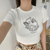 Fashion Versatile Women Butterfly Print Short-Sleeved High-Waisted Crop Top