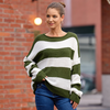 Women'S Fashion Round Neck Stripe Color Block Knit Sweater