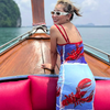 Women Fashion Sexy Lobster Printing See-Through Slip Dress