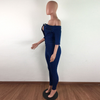 Sexy Off-The-Shoulder Long-Sleeve Single-Breasted Slim Denim Jumpsuits