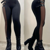 Fashion Street Women Black Mesh Slim-Fit Belted Skinny Pants