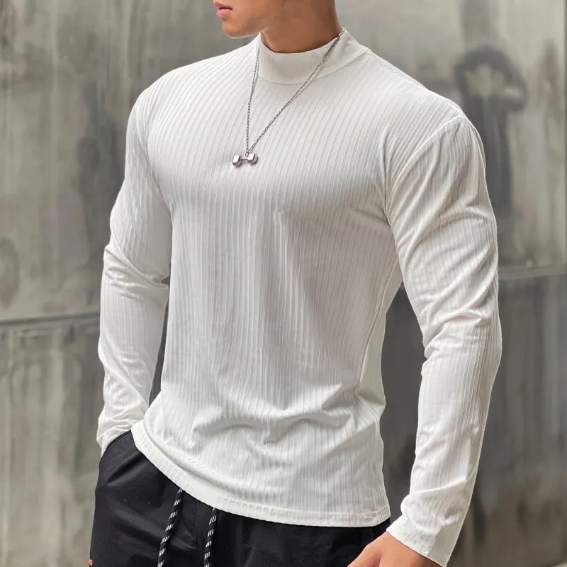 Men Casual Stripe Long-Sleeved Quick-Drying Sports Tight Top