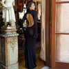 Women Sexy High Neck Long Sleeve Backless Bodycon Maxi Dress