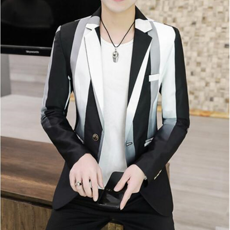 New Fashion Color Blocking Men Slim Fit Casual Lapel Long Sleeve Blazer