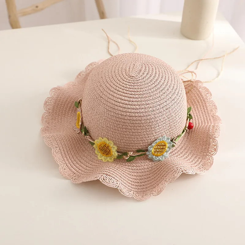 Kids Girls Fashion Straw Woven Wavy Hat And Bag Set