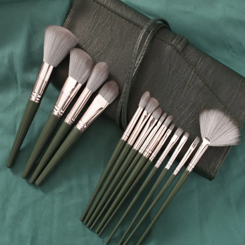 Buy One Get One, 14Pcs/Set Soft Bristle Loose Powder Brush Convenient With Pu Storage Bag