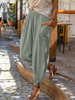 Women Summer Casual Solid Color Wide-Leg Cotton And Linen Loose Pencil Pants