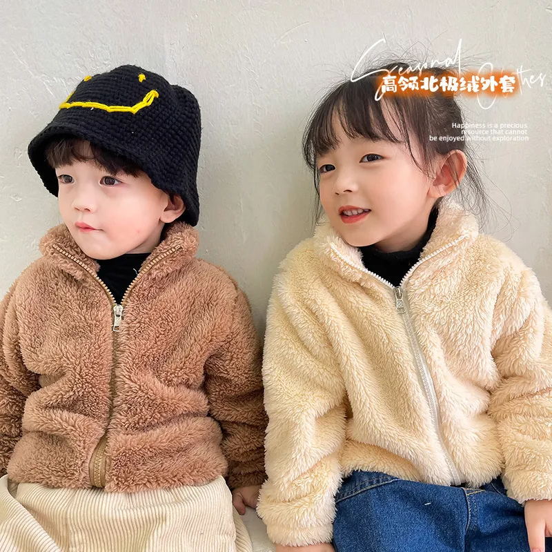 Kids Toddler Girls Boys Autumn Winter Fashion Casual Cute Solid Color Turtle Neck Woollining Zipper Coat