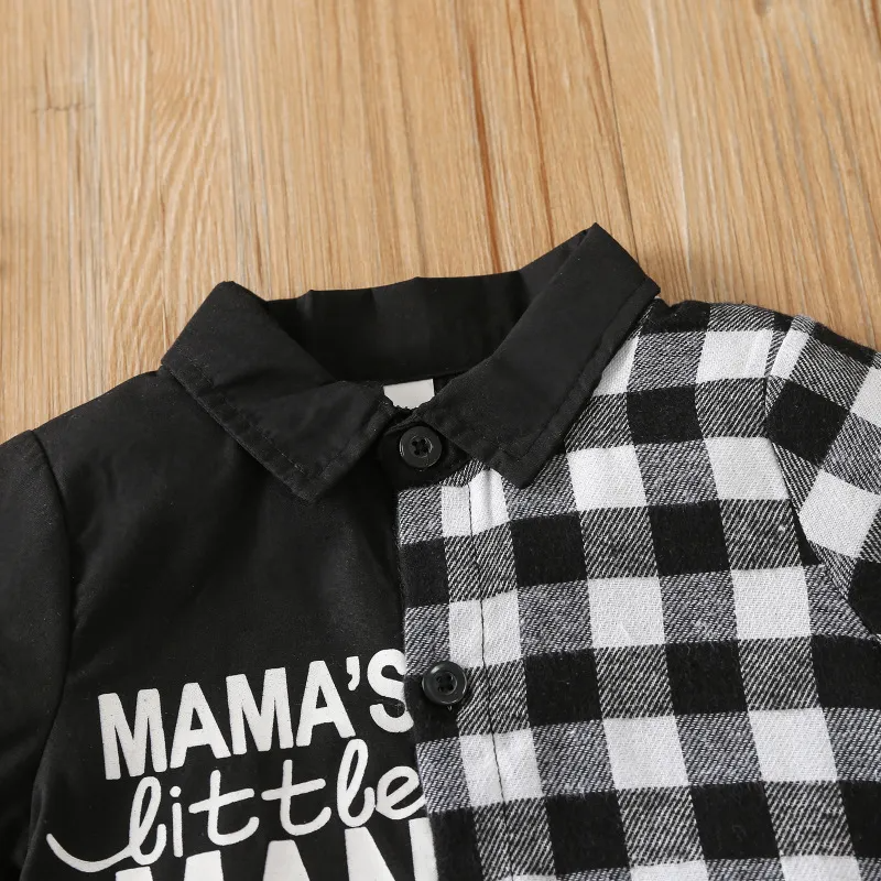 (Buy 1 Get 2) Toddlers Newborn Baby Fashion Boys Short Sleeve Patchworking Letter Plaid Print Shirt