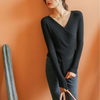 Women V-Neck Fashion Long-Sleeved Irregular Side Button Surplice Knitwear