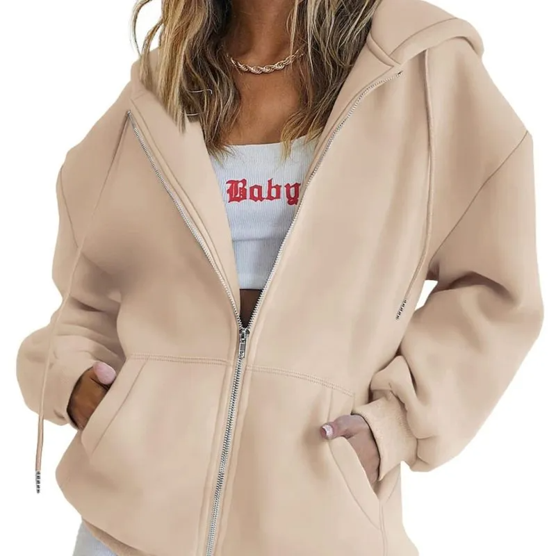 (Buy 1 Get 1) Women Casual Loose Zipper Long Sleeve Hooded Sweatshirt Jacket