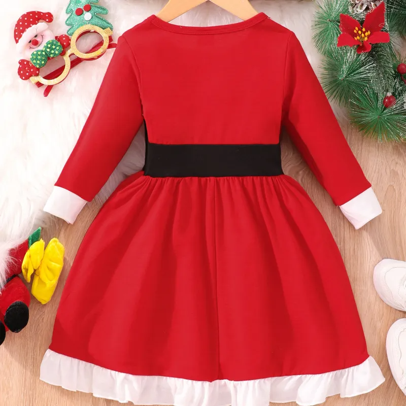 Kids Toddler Girls Fashion Casual Christmas Round Neck Long Sleeve Dress