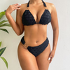 Black Sexy Women'S Lace-Up Halter Neck Backless Bikini