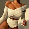 Women Fashion Sexy Cut Out Long Sleeve Irregular Solid Bodysuits