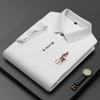 Men Casual Solid Color Horseback Riding Pattern Embroidered Lapel Short Sleeve Slim Polo Shirt