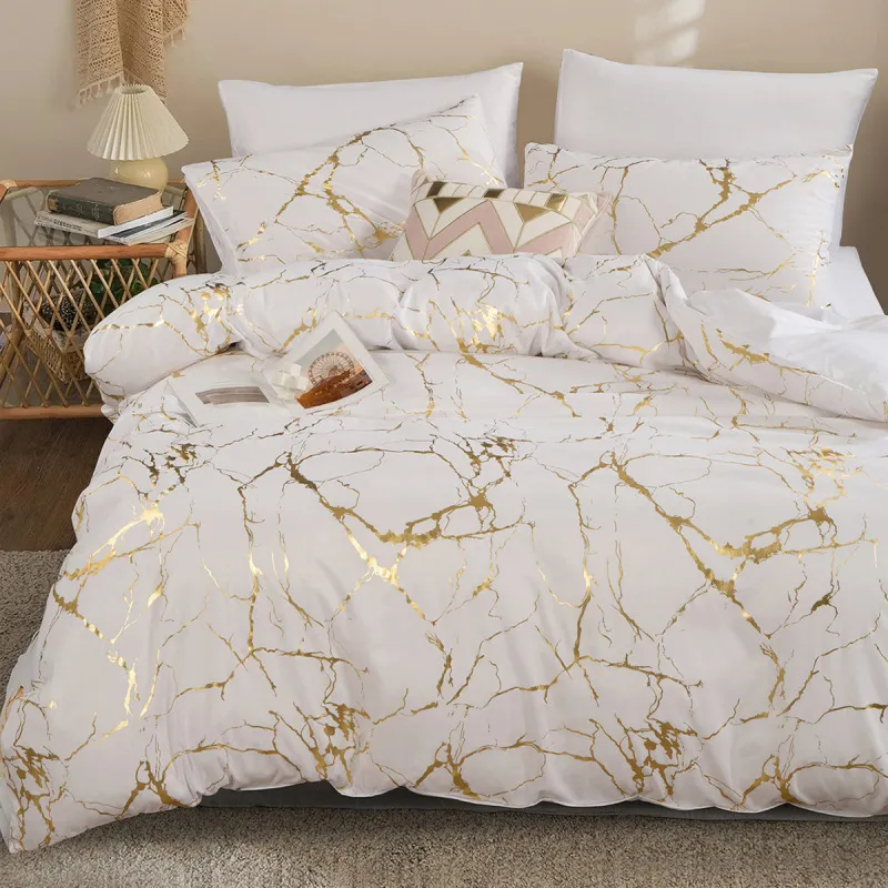 Bedding Three-Piece Set Bronzing Texture Quilt Cover Pillow Case Digital Printing Kit Home Textile