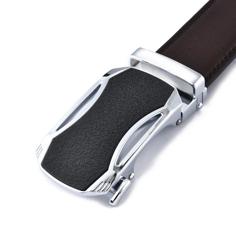 Men Fashion Casual Business Solid Color Leather Cowhide Metal Buckle Belt