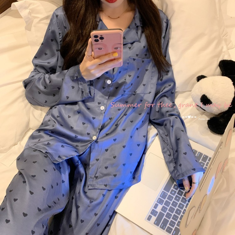 Cozy Women Sweet Heart Print Pajamas Long Sleeve Homewear Set