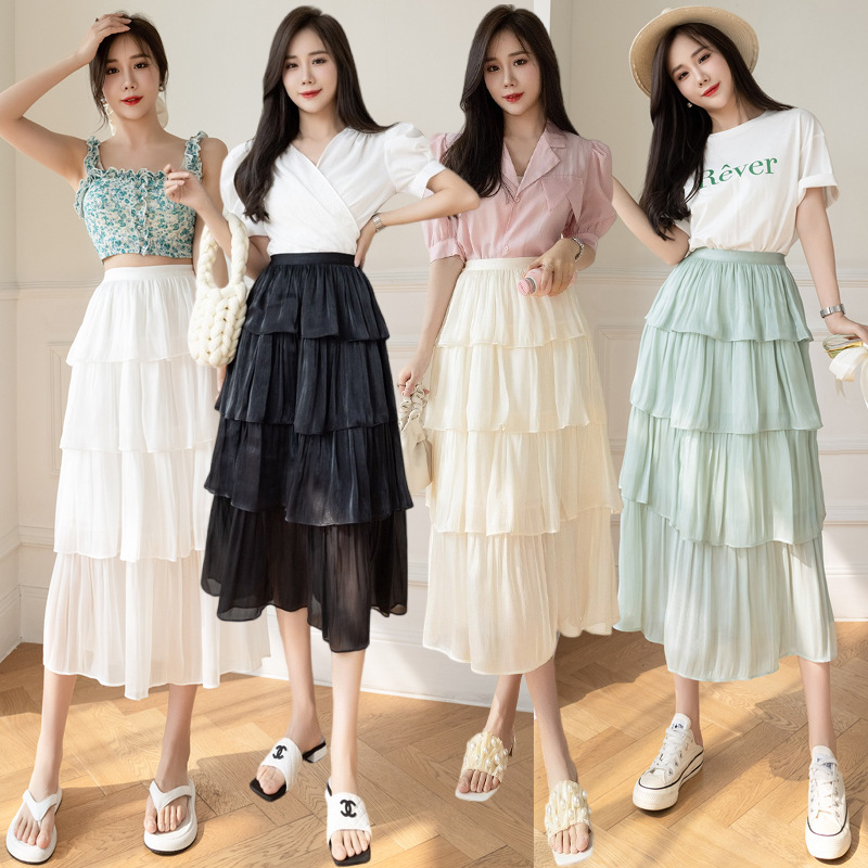 Women'S Fashion Temperament Streamer Mesh Multi-Layer Ruffled Skirt