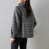 Women Fashion Casual Style Long Sleeve Plaid Attern Tweed Lapel Coat