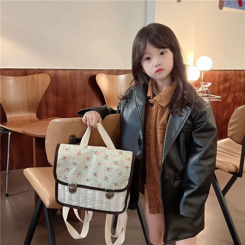 Children Kids Baby Fashion Girls Casual Flower Square Shape Backpack Schoolbag