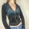 Women Autumn Winter Casual Printed Rhinestone Zipper Velvet Hoodie