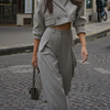 Women'S Casual Elegant Solid Color Lapel Long-Sleeved Blazer And Loose Pants Two-Piece Office Chic Sets