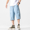 Men'S Fashion Solid Color Loose Multi-Pocket Denim Shorts