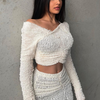 Women Sexy Fashion Off-Shoulder Long-Sleeved Blouse Slim Slit Short Skirt Nightclub Set