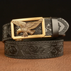 Men Fashion Casual Business Solid Color Embossed Leather Eagle Metal Buckle Belt