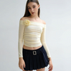 Women Summer Sexy Off-The-Shoulder Long Sleeve Tight-Fitting Pleated Top