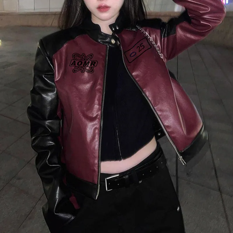 Women Motorcycle Street Contrast PU Jacket