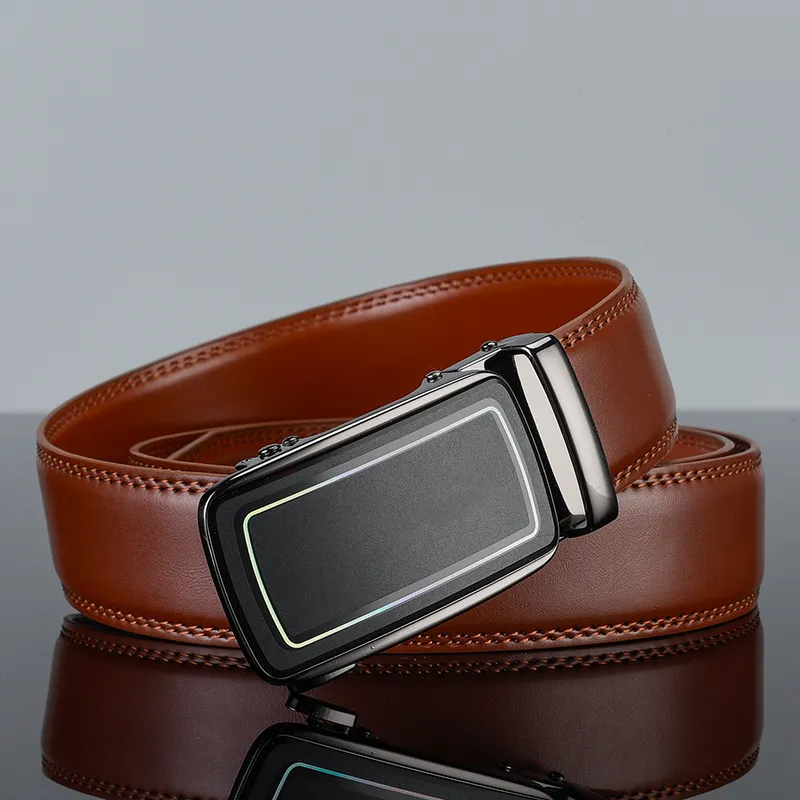 Men Fashion Casual Business Solid Color Versatile Genuine Leather Metal Buckle Belt